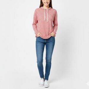 Vineyard Vines Edgartown Hoodie Shirt Womens Red Striped Long Sleeve Preppy M